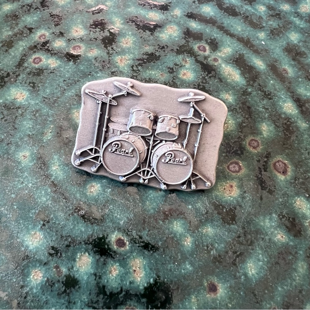 Pearl Drums Official Pin Back Pewter Double Bass Drum Kit Set